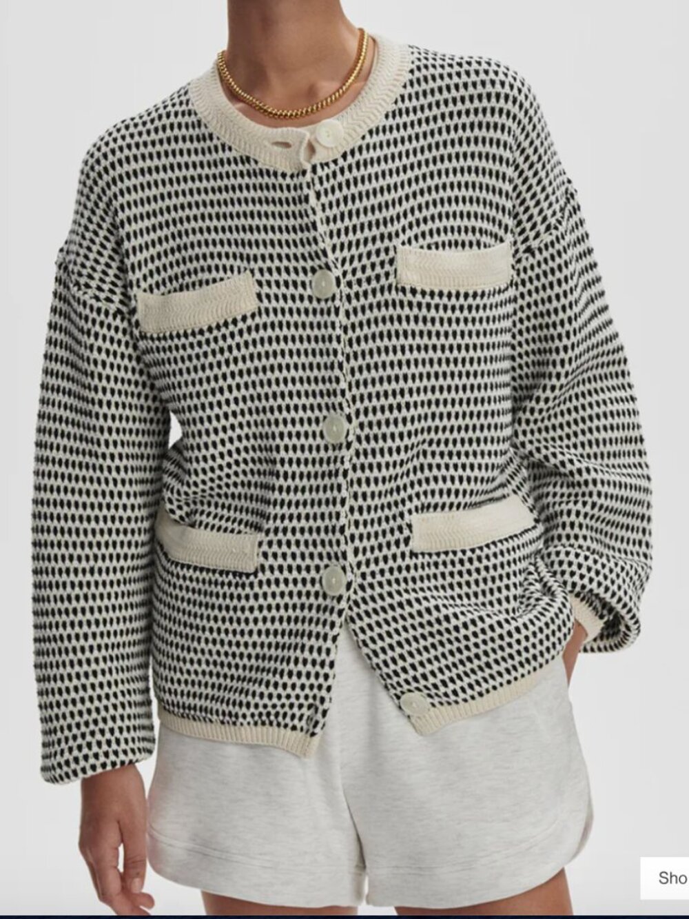 VARLEY Tidewell Textured Cardigan, Cream/Black, Size XS